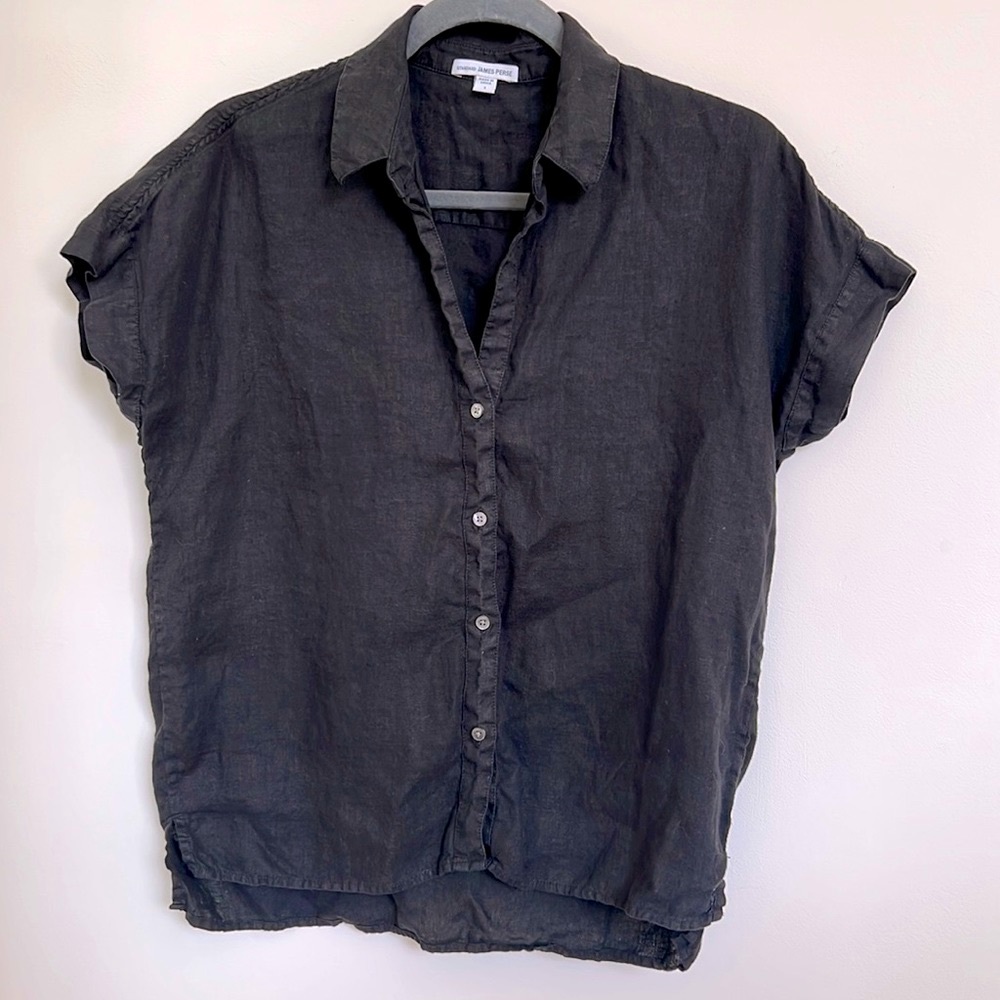 James Perse distressed black linen button up